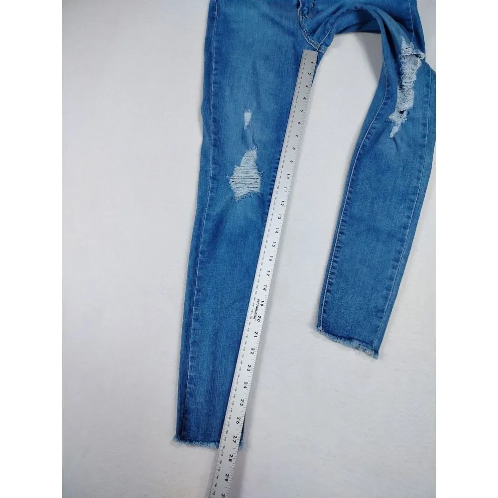 Levi Strauss Jeans Women's 26 Blue 720 High Rise Super Skinny Raw Hem Distressed